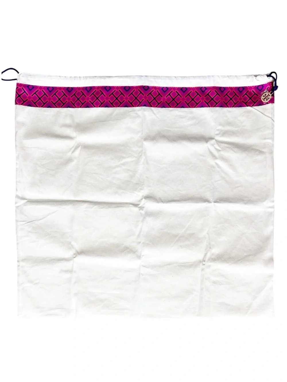 Tory Burch Large Canvas Dust Bag Magenta Pink Trim Gold Logo Charm 22x21